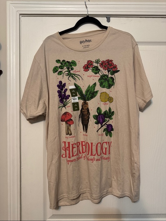 Walmart Tops - Harry Potter Herbology Short Sleeve Tee - Beige Botanical Graphic